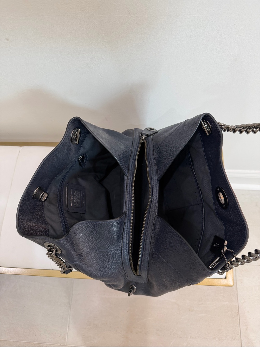 Coach Pebbled Leather Shoulder Tote in Midnight Blue - Picture 5 of 9